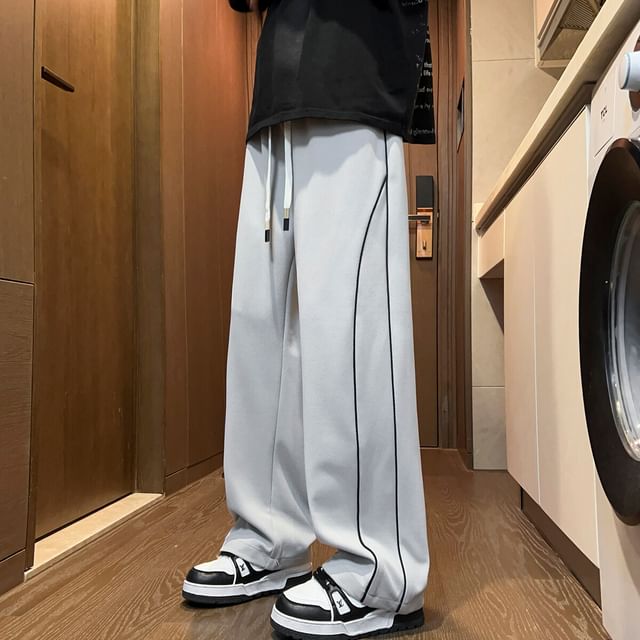 Diphon-Mid Rise Contrast Trim Wide Leg Pants