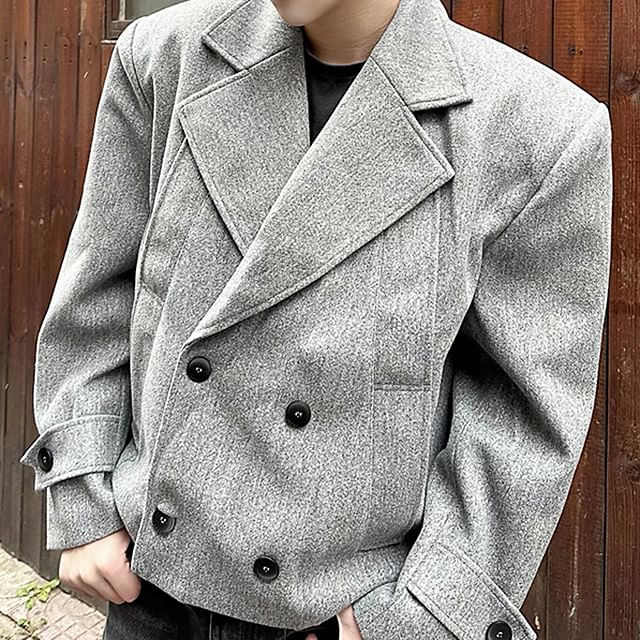 ROOSE-Notch Lapel Melange Double Breasted Jacket