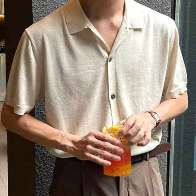 Real Boy-Elbow-Sleeve Collared Plain Button-Up Cardigan