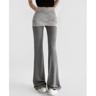 Dewewan High Rise Plain Lace Skirt Overlay Flared Sweatpants Sale