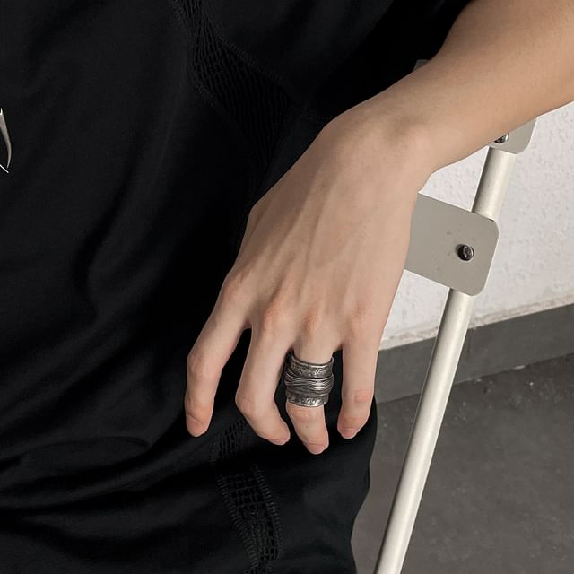 Black Degree-Textured Stainless Steel Ring