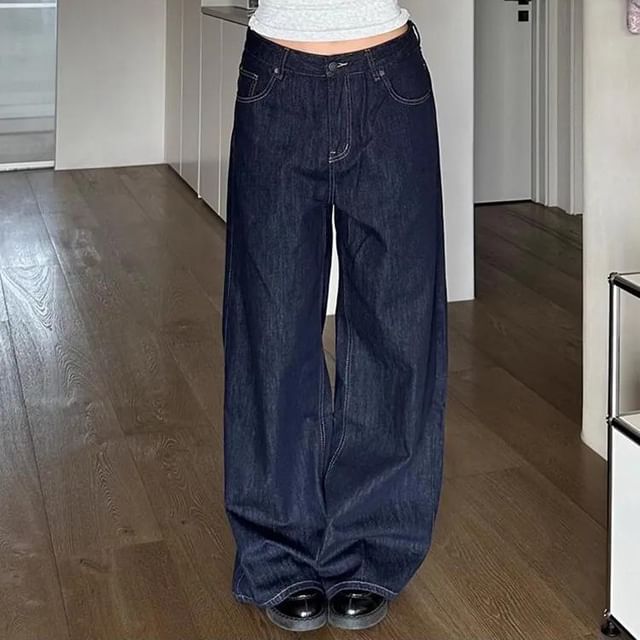 Litoya-High Waist Plain Wide Leg Jeans