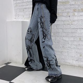 High-Waist Printed Wide-Leg Jeans 
