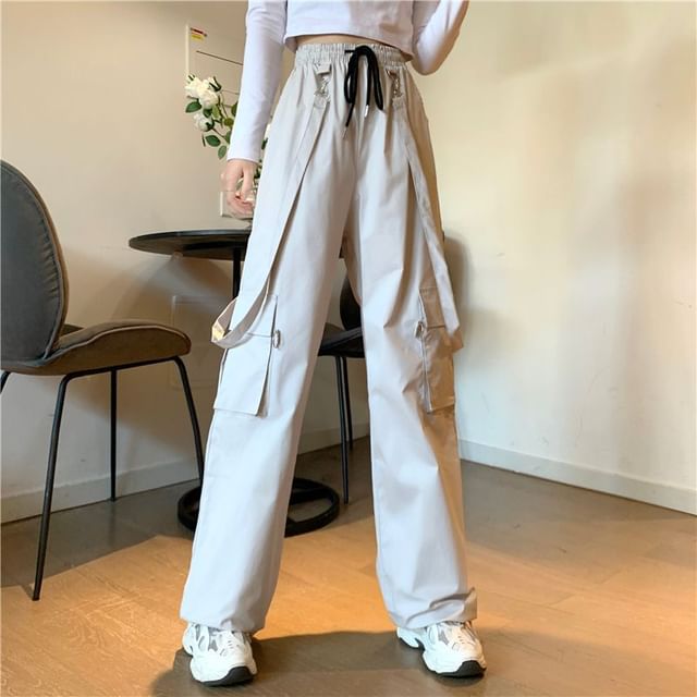 Sisyphi-High Waist Plain Wide Leg Cargo Pants