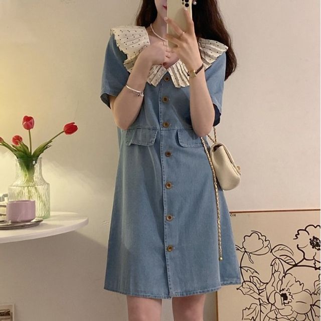 polo denim dress Sleeveless Collared Denim Dress M / 9E701-D9GF 25D main image 1