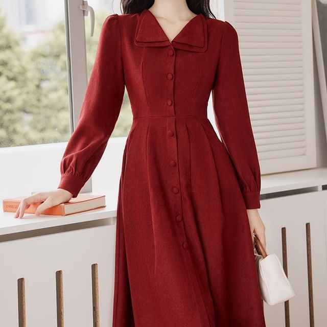 A Line Dress With Coat Nebbia Long-Sleeve Layered Collar Plain