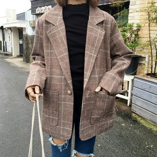 Miaow-One-Button Check Blazer