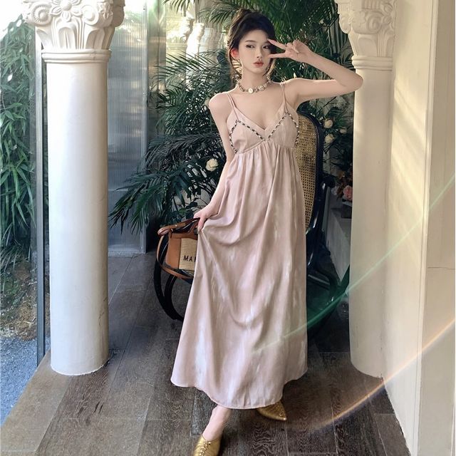knee length dresses for ladies V-Neck Satin Midi Dress – olive+ella main image 1