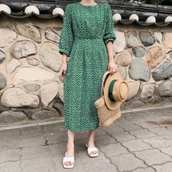 HOTPING - Bishop-Sleeve Floral Long Dress HOTPING - Bishop-Sleeve Floral Long Dress