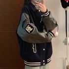 MELLO - Collar Lettering Applique Button Baseball Jacket | YesStyle