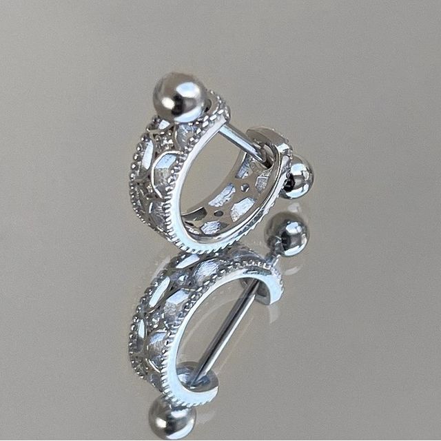 Hansha-Sterling Silver Cutout Hoop Earring