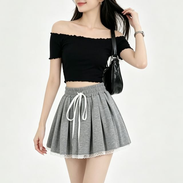 Closette-Elastic Waist Plain Mini A-Line Skirt