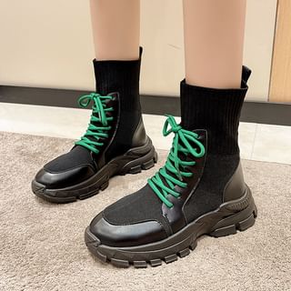 Denvew Platform Lace-Up Short Sock Boots
