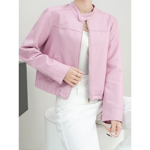 Keiko Girl-Stand Collar Plain Zip-Up Jacket