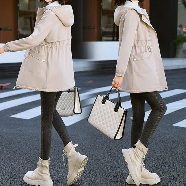 Acoustic Rain-Drawstring Waist Fleece-Lined Jacket