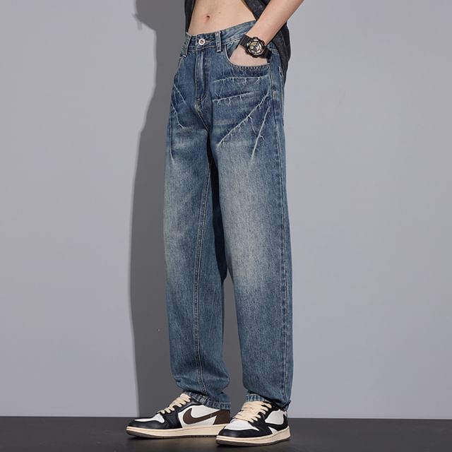 Denimic-Mid Rise Washed Tapered Jeans