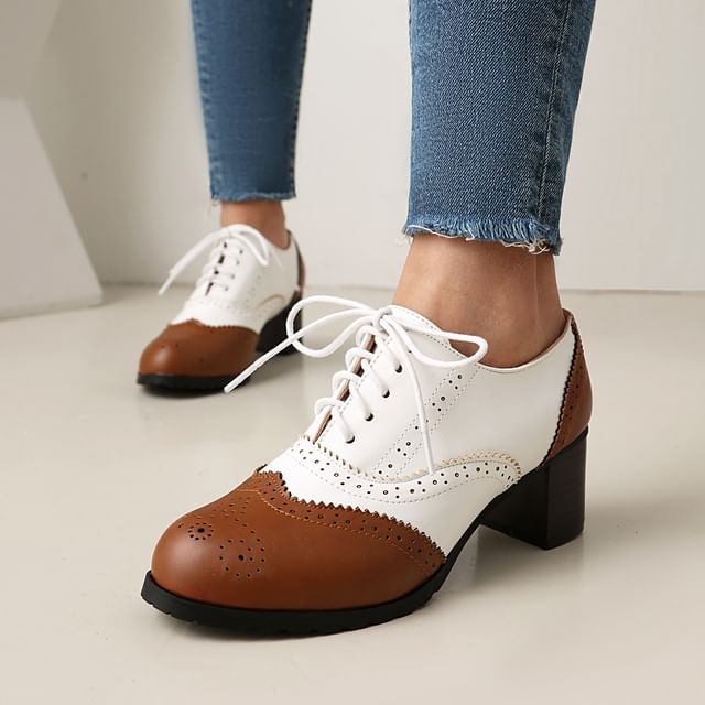 Cinnabelle-Block Heel Brogue Lace Up Oxfords