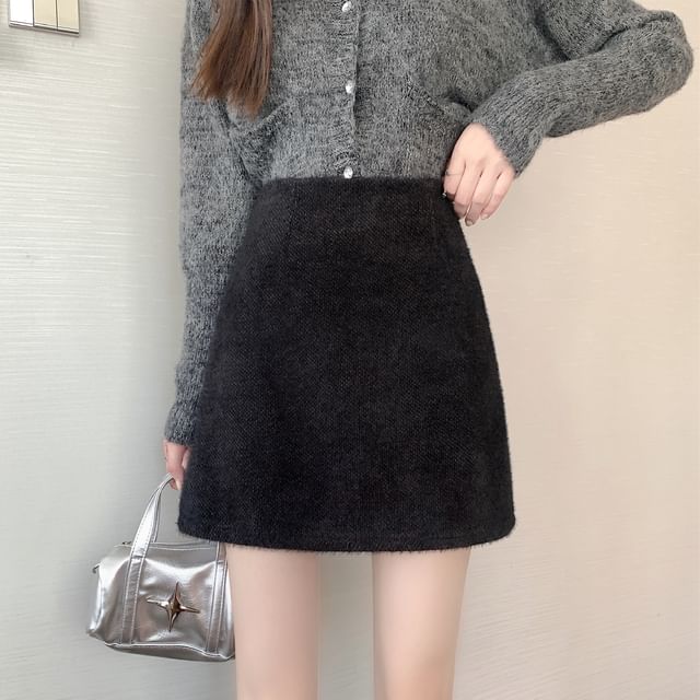 Yako-High Waist Plain Mini A-Line Skirt