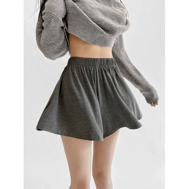Ulark-Elastic Waist Plain Shorts