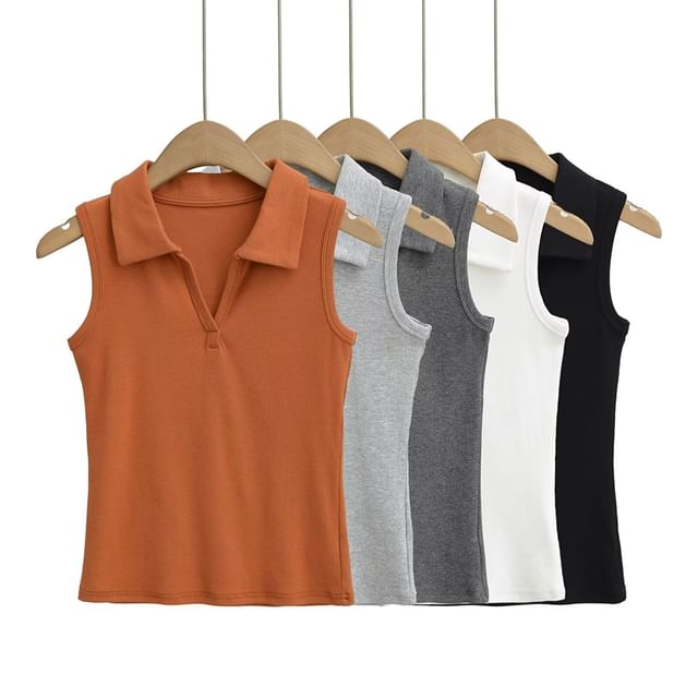 Ulark-Collar Plain Tank Top