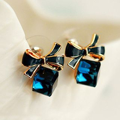 Cheermo - Bow-Accent Cubic Crystal Earrings Cheermo - Bow-Accent Cubic Crystal Earrings