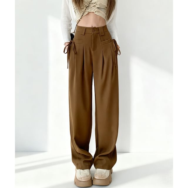 Mikiko-High Waist Plain Wide Leg Pants