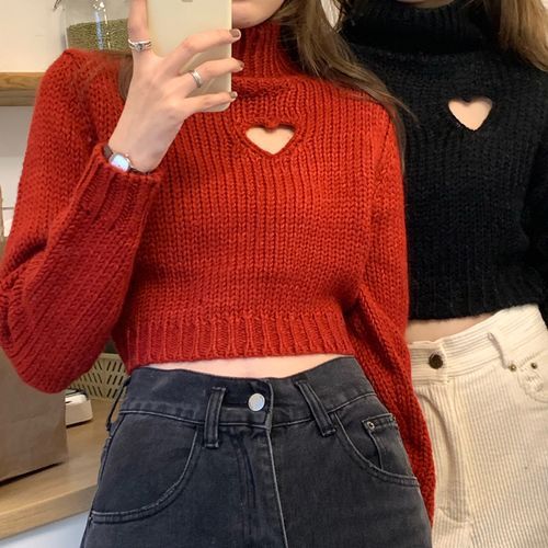 Korean Turtleneck Sweater Heart, Sweater Heart Sleeve