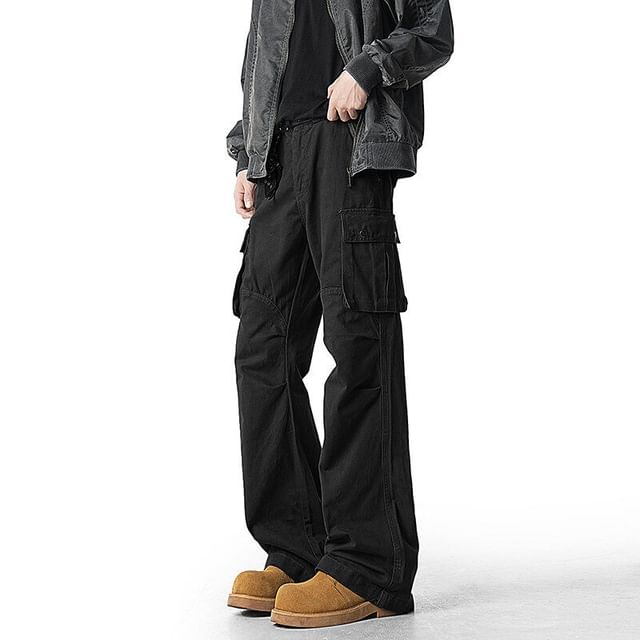 Kimeya-High Waist Plain Wide Leg Cargo Pants