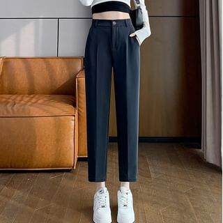 evanesce-High Rise Plain Crop Tapered Slacks
