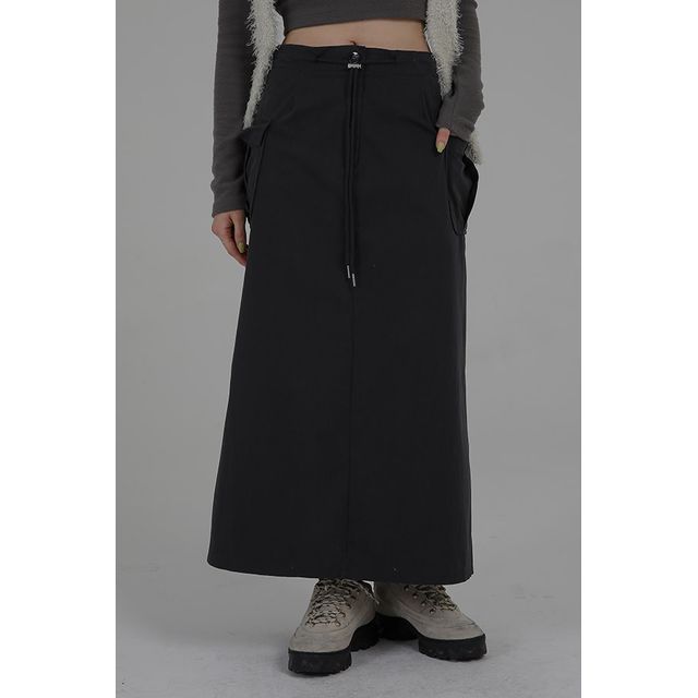 SIMPLY MOOD Drawcord Maxi Cargo Skirt YesStyle
