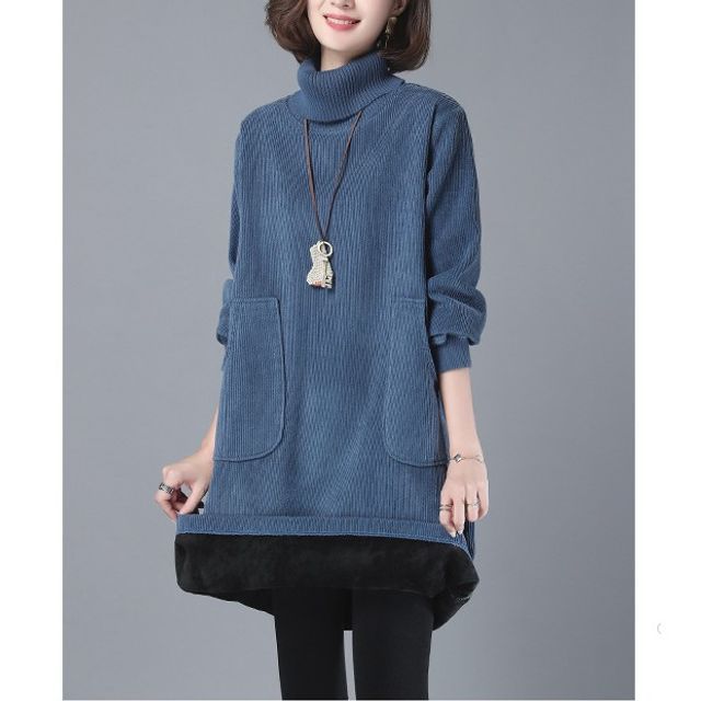 Lewwe-Long-Sleeve Turtleneck Plain Tunic