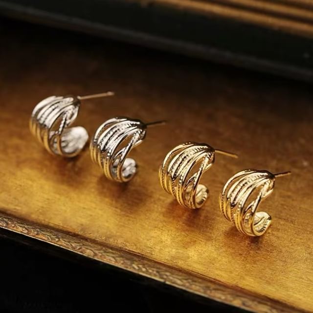 pexrl jewelry-Sterling Silver Layered Huggie Earring