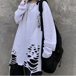 long sleeve distressed shirt