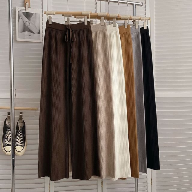 DIYI - High Waist Plain Knit Loose Fit Pants | YesStyle