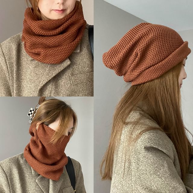 Nikifa-Plain Multi-Way Knit Scarf Beanie