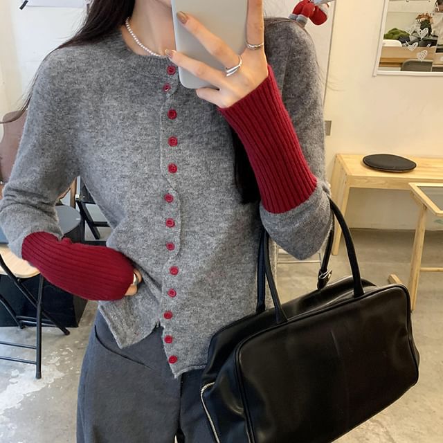 Asiris-Two-Tone Asymmetrical Button-Up Cardigan