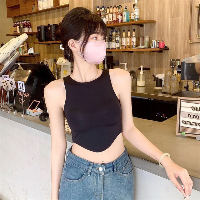 Everose-Crew Neck Plain Tank Top