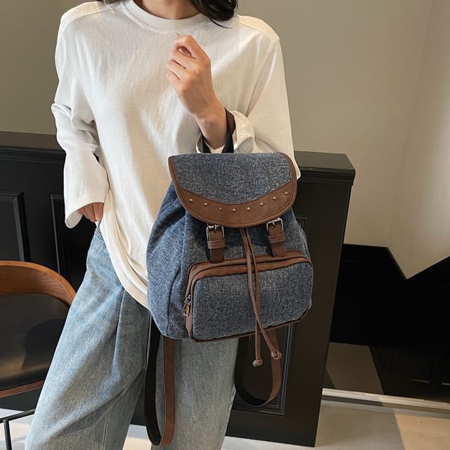 Mulgam-Studded Denim Multi-Pocket Backpack