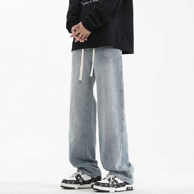 2DAWGS-Drawstring Waist Washed Straight Leg Jeans