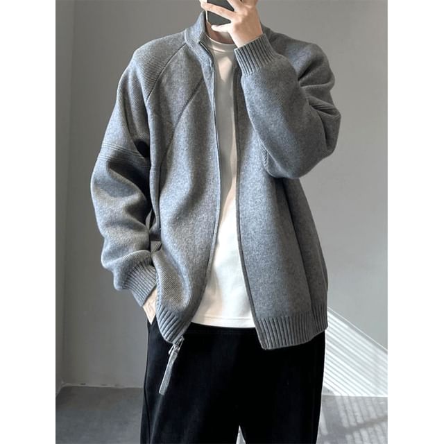Real Boy-Stand Collar Zip Cardigan