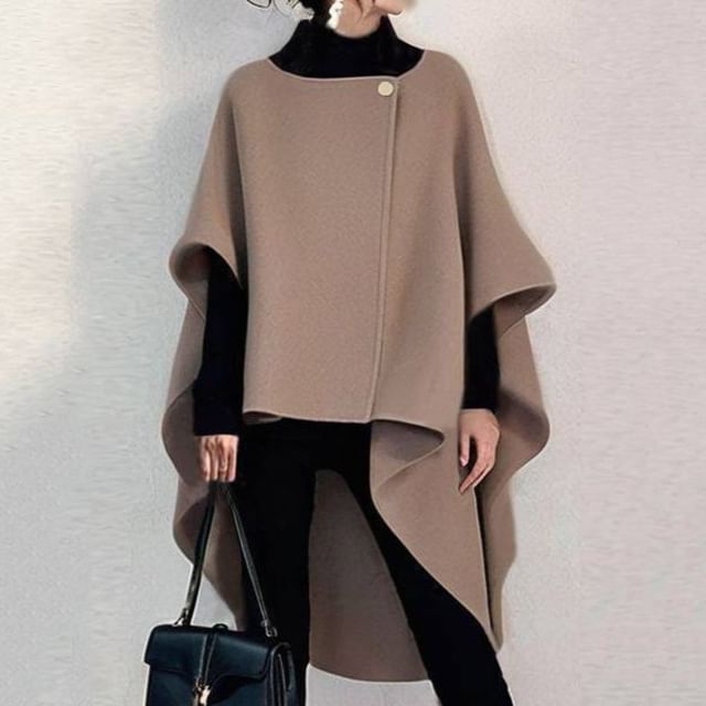 Supernova-Round Neck Plain Single Button Cape