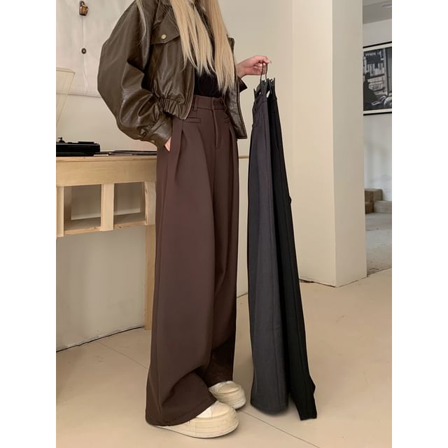 OUREA - High Waist Plain Flared Dress Pants