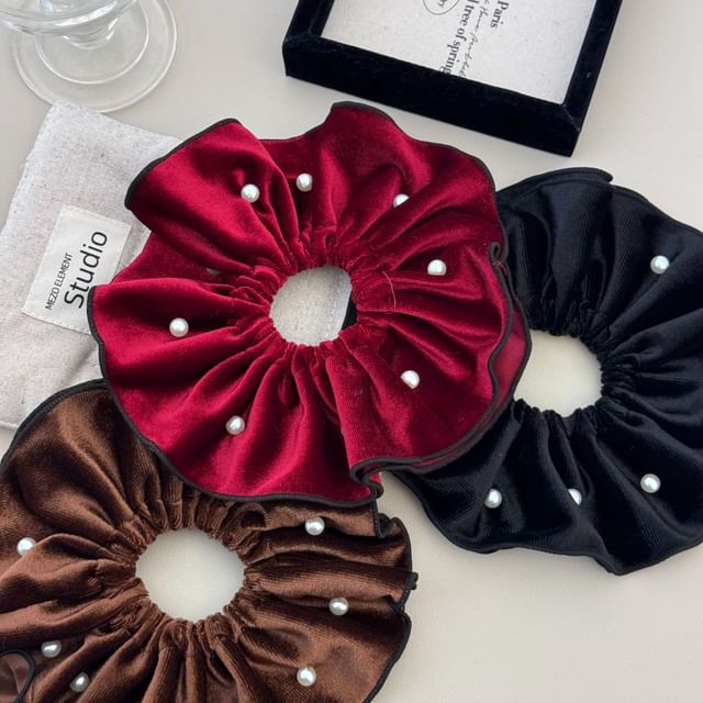 Kayochs-Faux Pearl Velvet Scrunchie