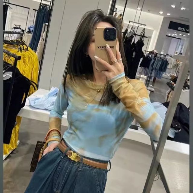 Essere-Long-Sleeve Round Neck Tie Dye Tee