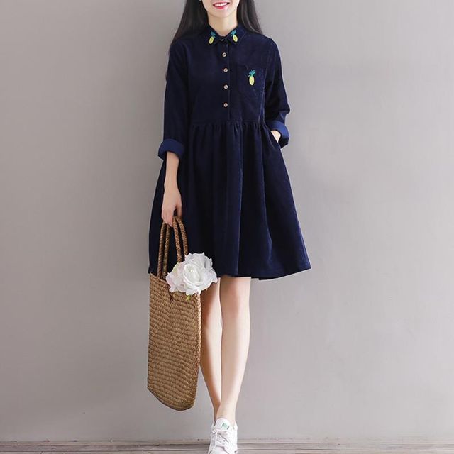 corduroy long sleeve babydoll dress