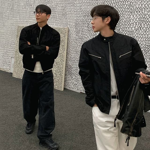 MRCYC-Stand Collar Plain Zip Jacket