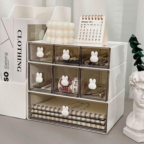 Mini Drawer Organizer Small Organizer with Drawers Plastic Desktop Storage  Box, Transparent Small Drawer Desk, Plastic Mini Storage Box, Rabbit