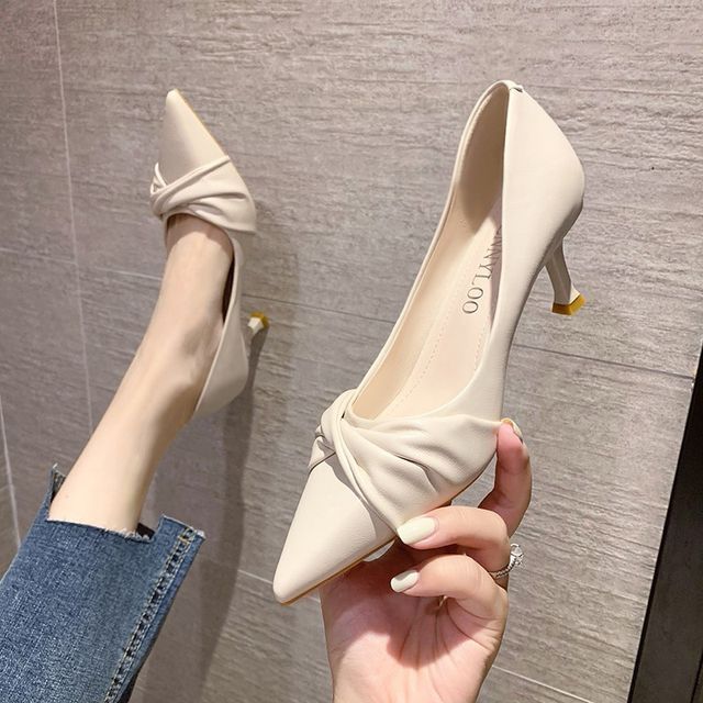 Anjay-Pointed Knot Kitten Heel Pumps