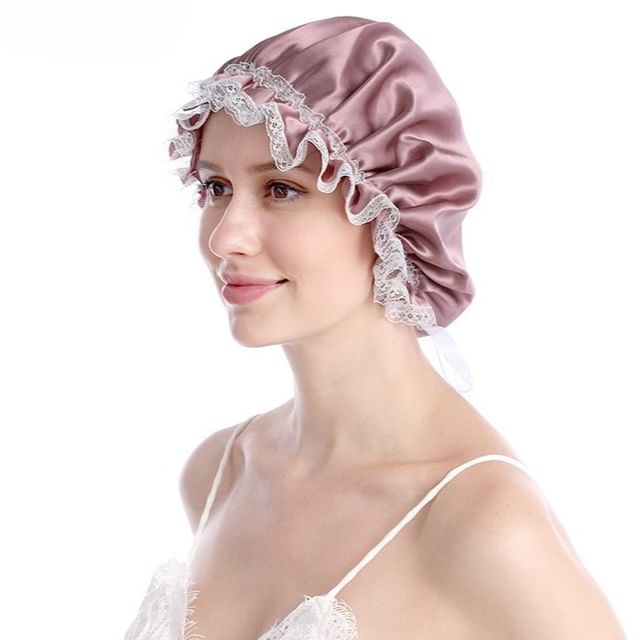 Doowex - Lace Trim Silk Sleeping Bonnet Hat | YesStyle