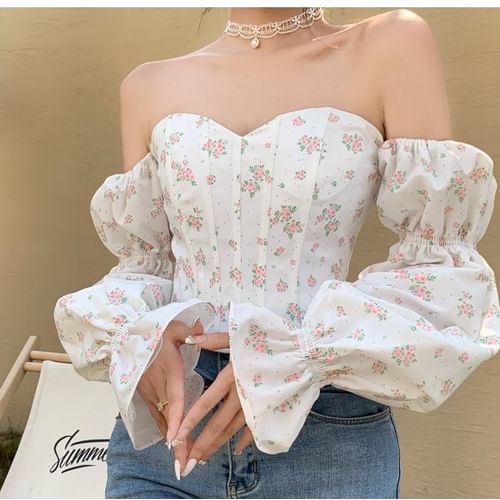 Influence This Long Sleeve Bustier Crop Top (Off White)